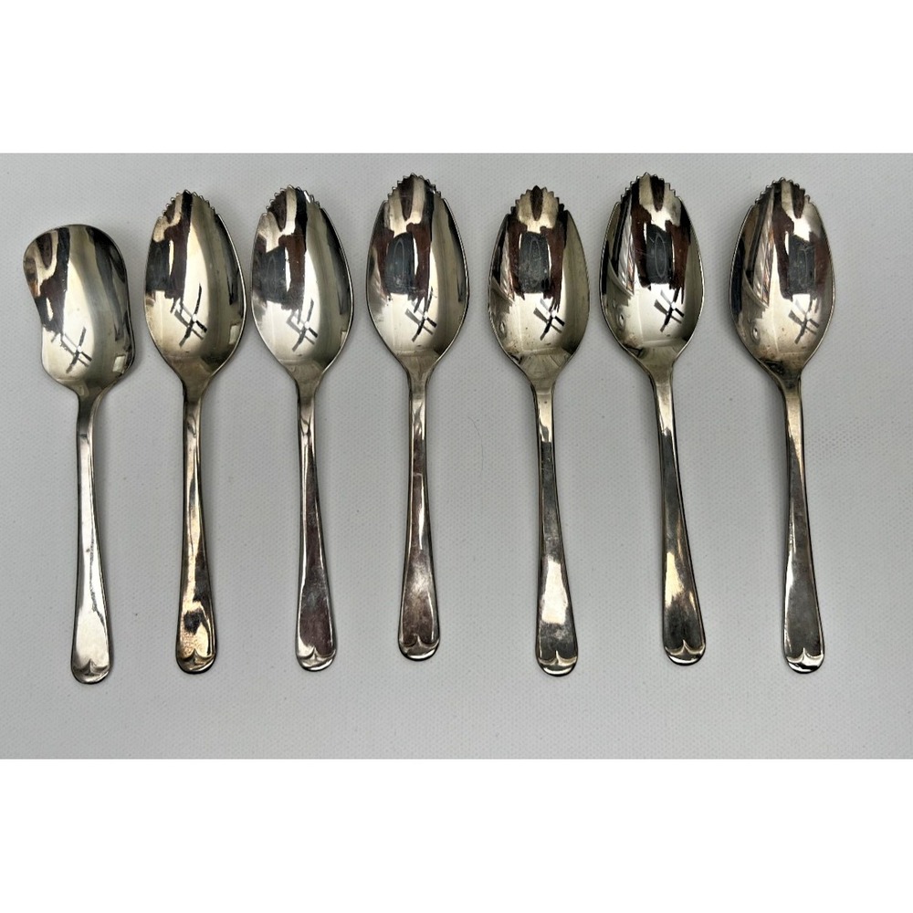 Lot‎ of Leonard Of Sheffield 6 Silver Plated Grapefruit  and 1 Sugar Spoons